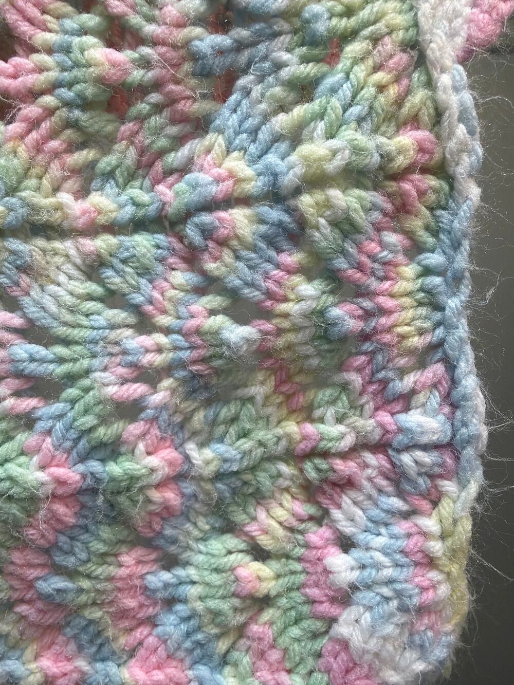 Hand Crocheted Baby Blanket Afghan Pink Yellow Blue Green 40x44 Handmade Throw